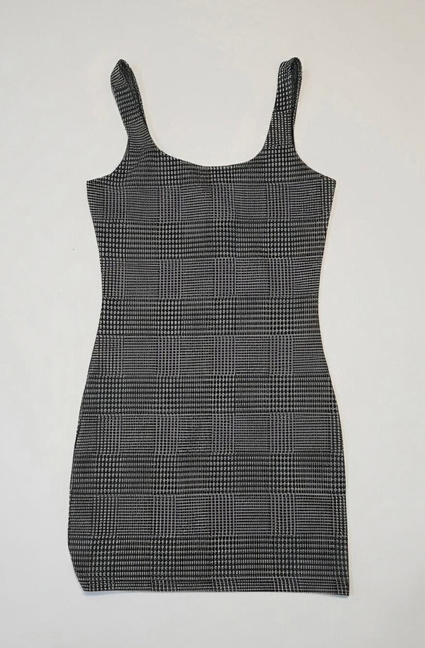 Forever 21 Glen Plaid Bodycon Mini Dress Grey Black Tank Size Small
